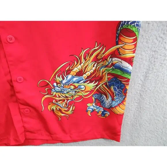 NWT Vintage Y2K JNCO Jeans Men's Large Red Black Button Shirt w/ Dragon Designs